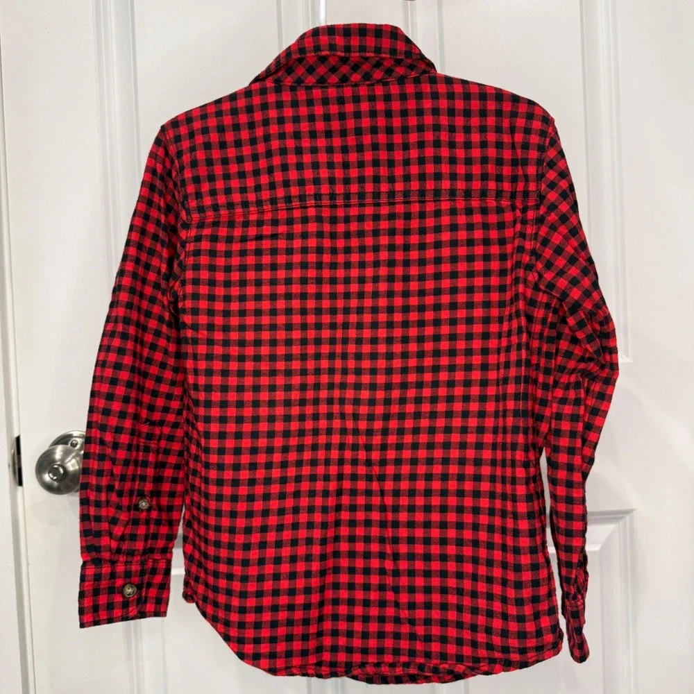 Carters Boys Red Black Buffalo Plaid‎ Button Down Flannel Shirt Size 5